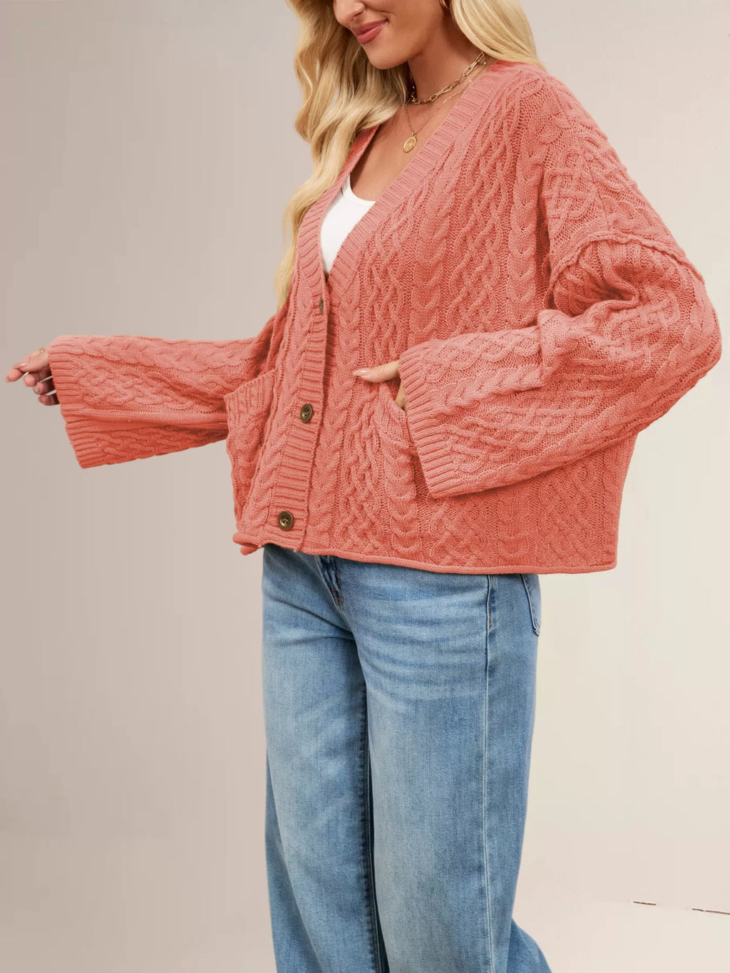 Cable Knit Button-Down Cardigan