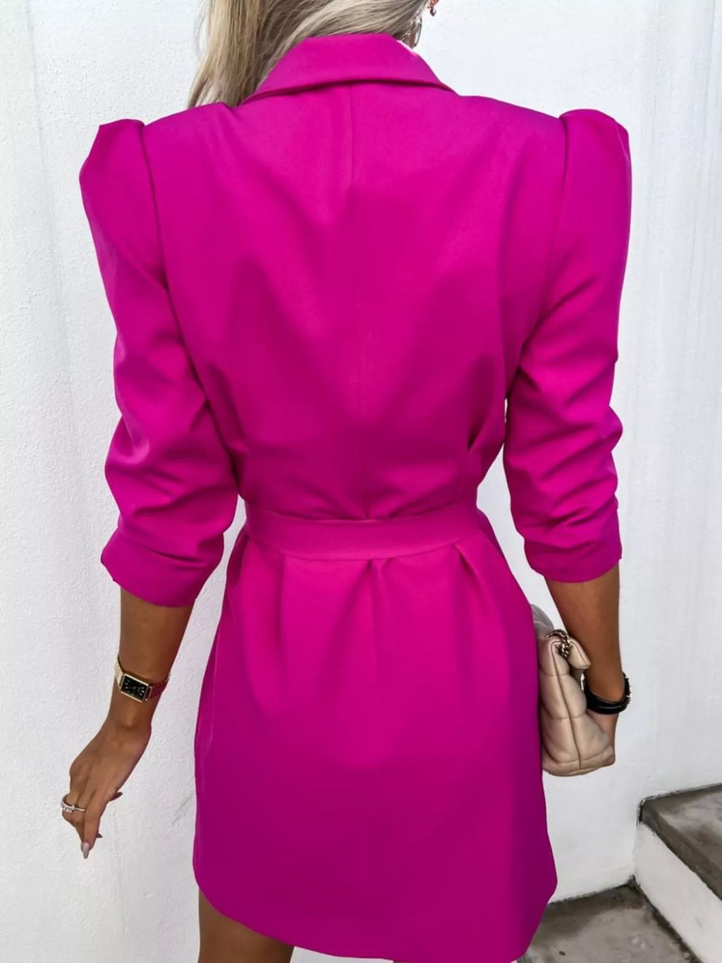 3/4 Sleeve Belted Blazer Dress