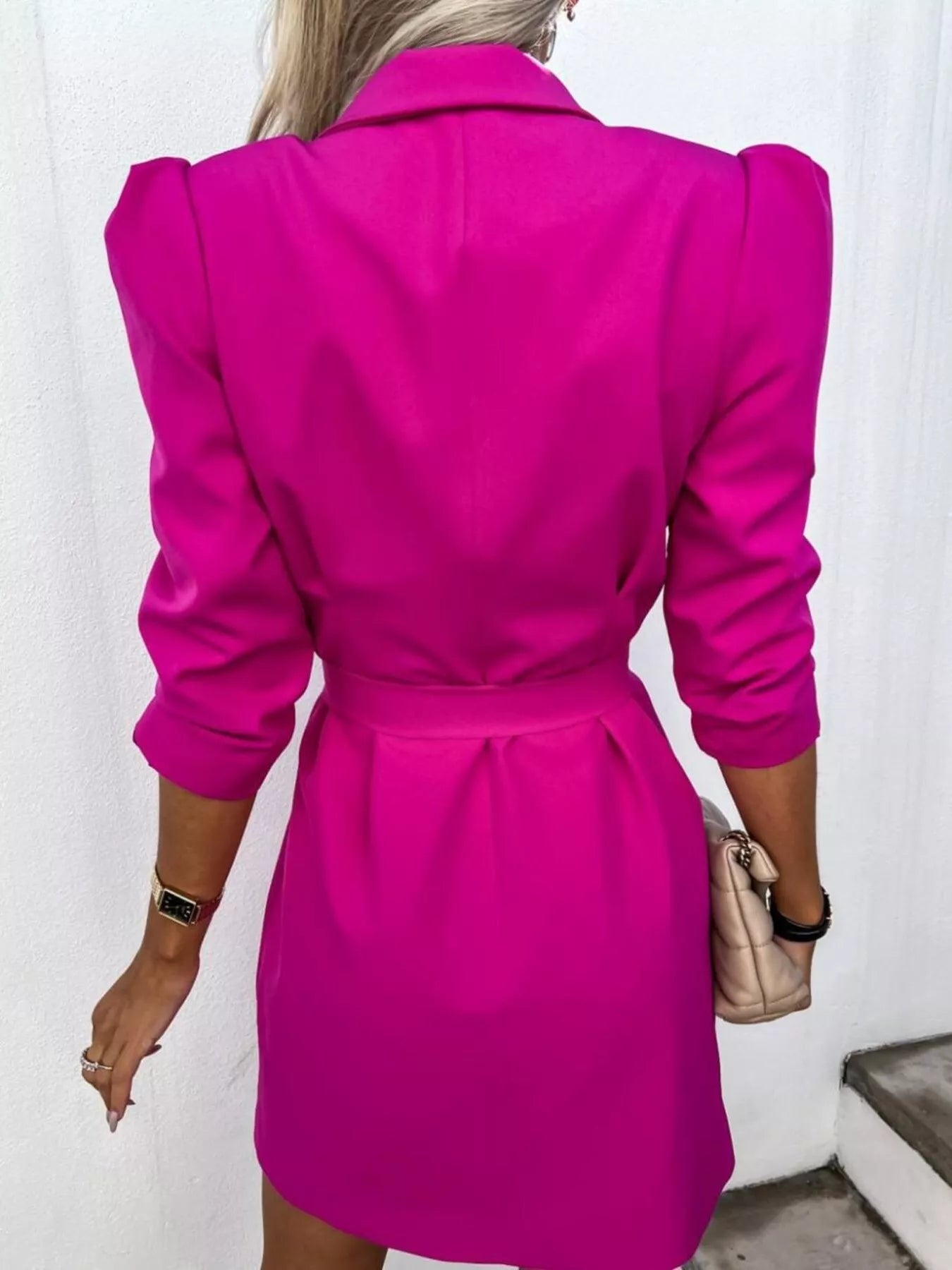 3/4 Sleeve Belted Blazer Dress