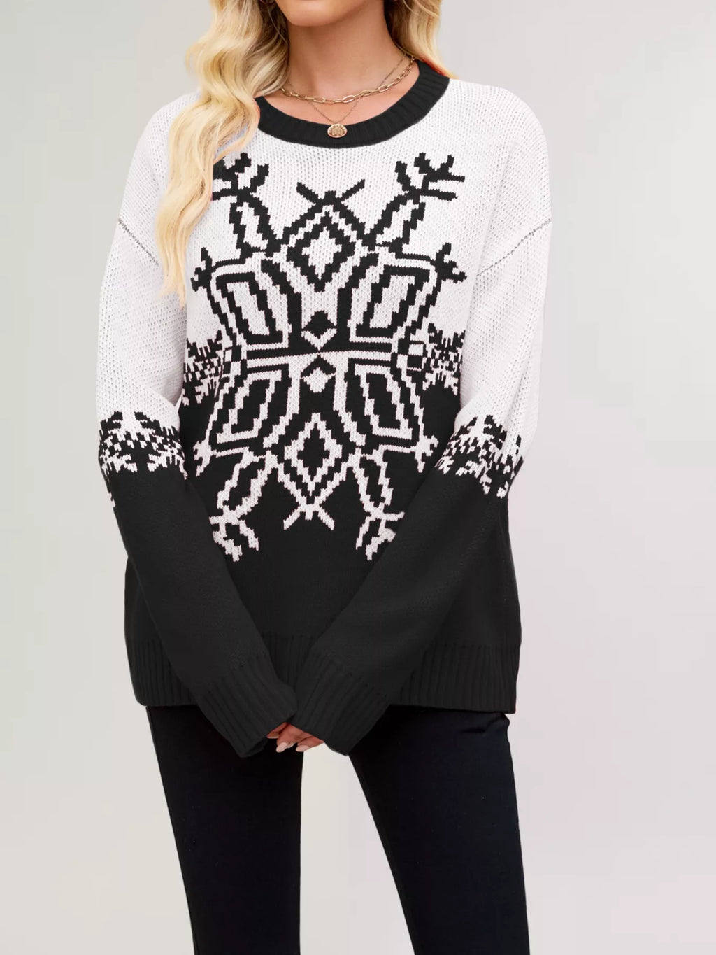 Christmas Snowflake Round Neck Sweater