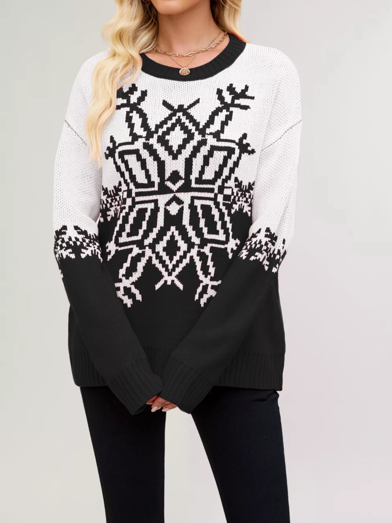Christmas Snowflake Round Neck Sweater