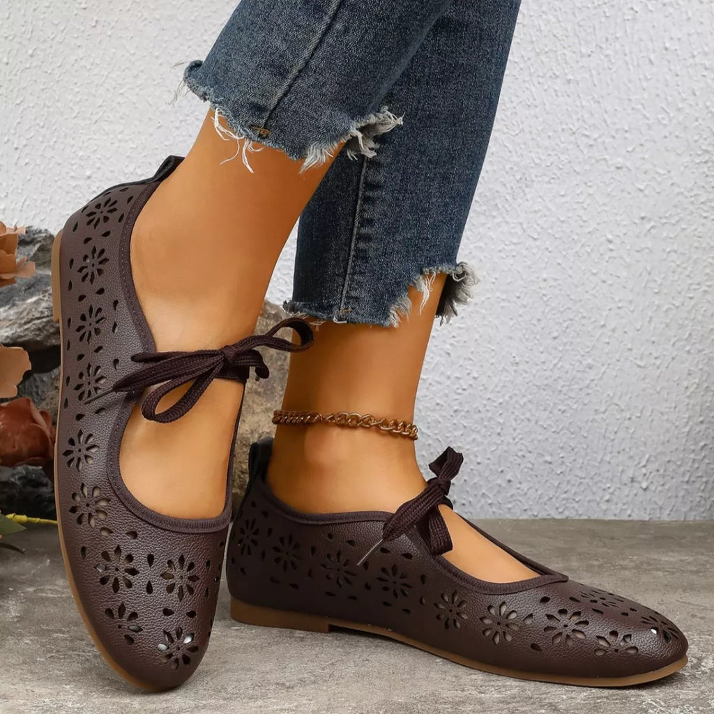 Floral Cutout Tied Slip-Ons