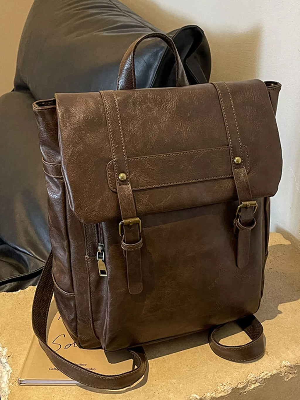 Leather Flap Backpack Bag