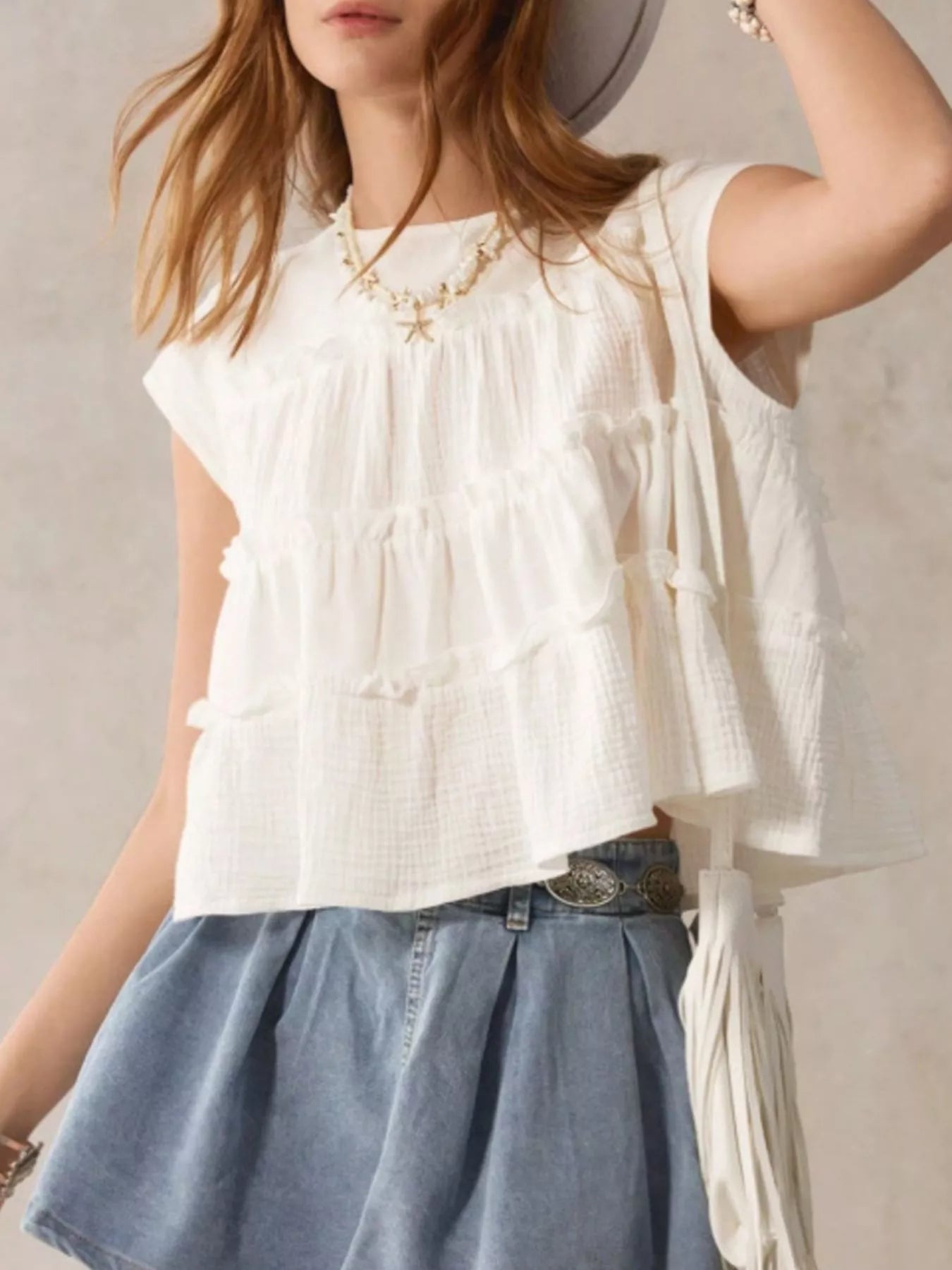 Tiered Cap Sleeve Blouse