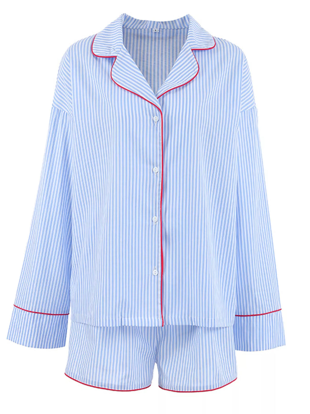 Striped Button Up Shirt and Shorts Lounge Set