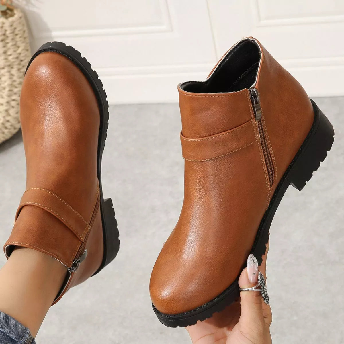 Round Toe Block Heels Boots
