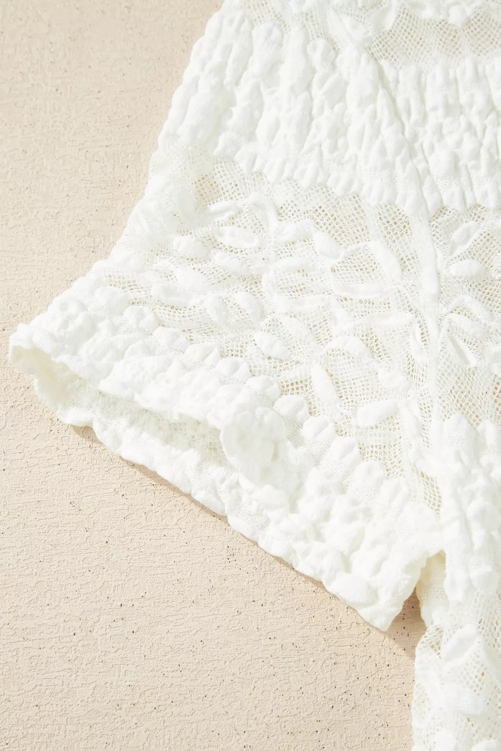 Sheer Lace Textured Patchwork Short Sleeve Top