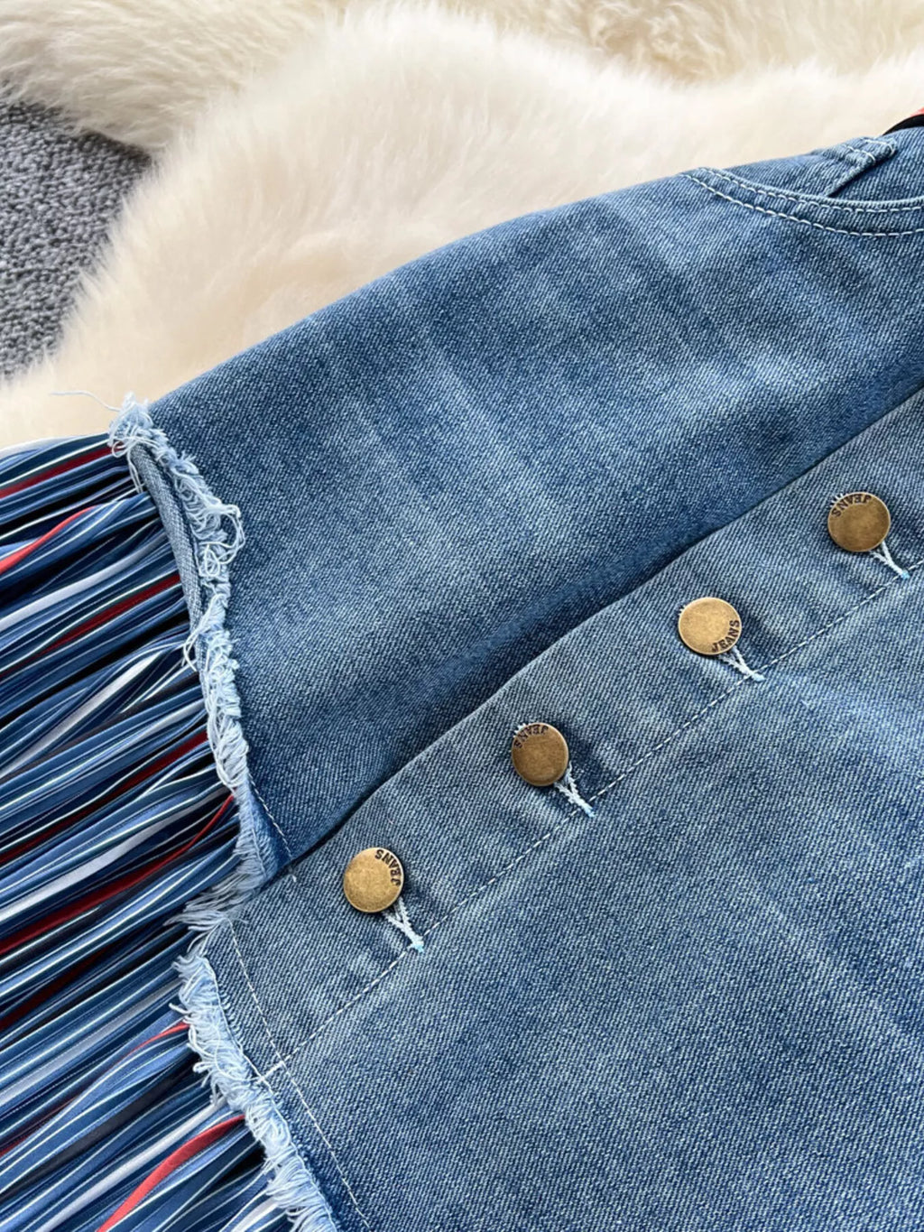 Full Size Striped Patchwork Denim Skirt Plus Size