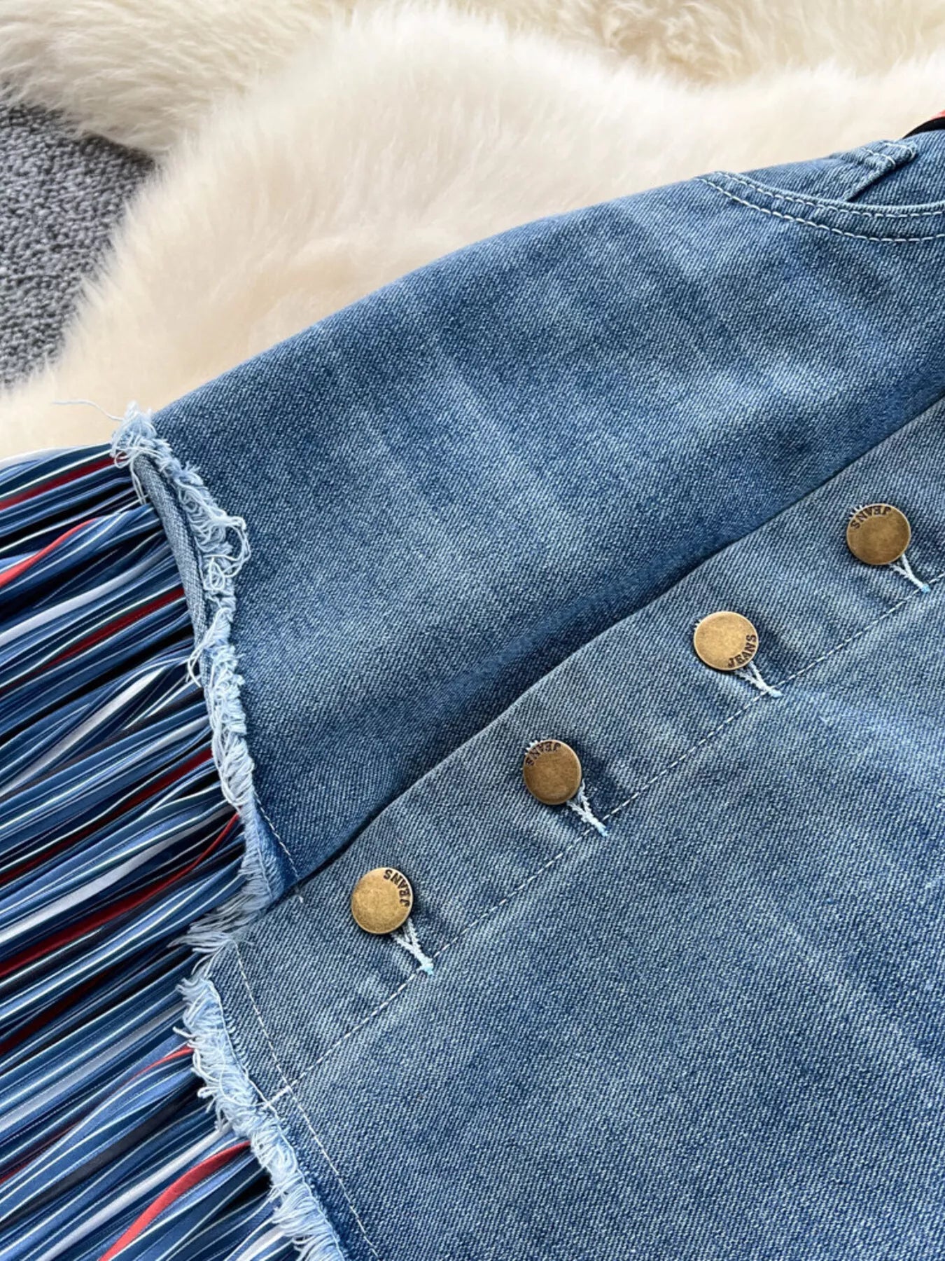 Full Size Striped Patchwork Denim Skirt Plus Size