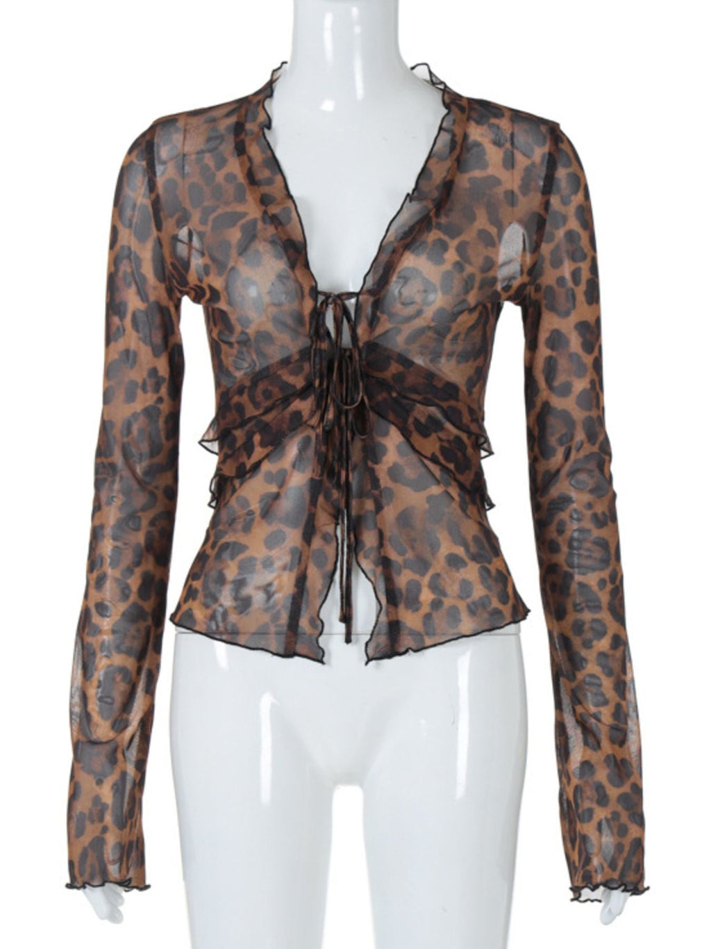 Leopard Print Tie Front Blouse