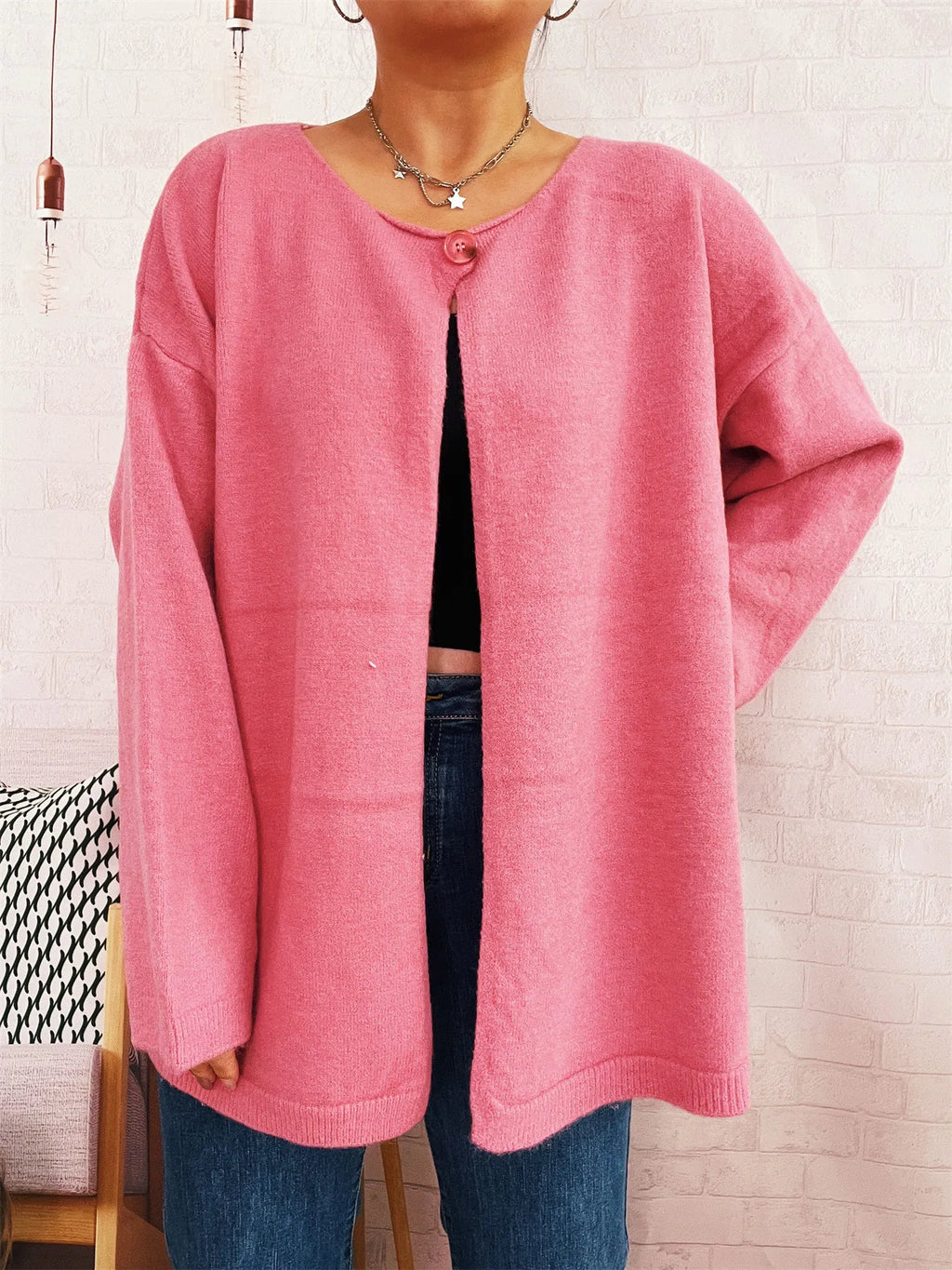 One Button Front Drop Shoulder Cardigan