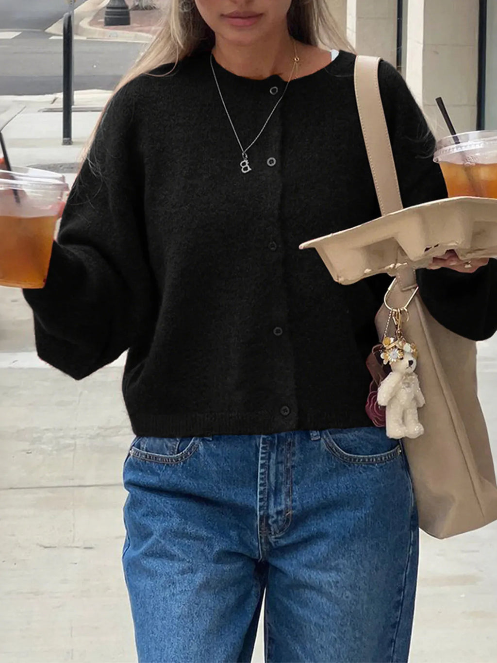 Button-Up Cropped Sweater Cardigan