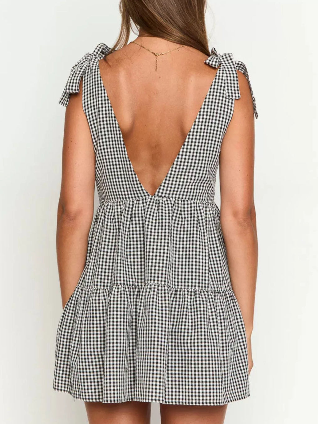 Gingham Tie-Shoulder Mini Dress