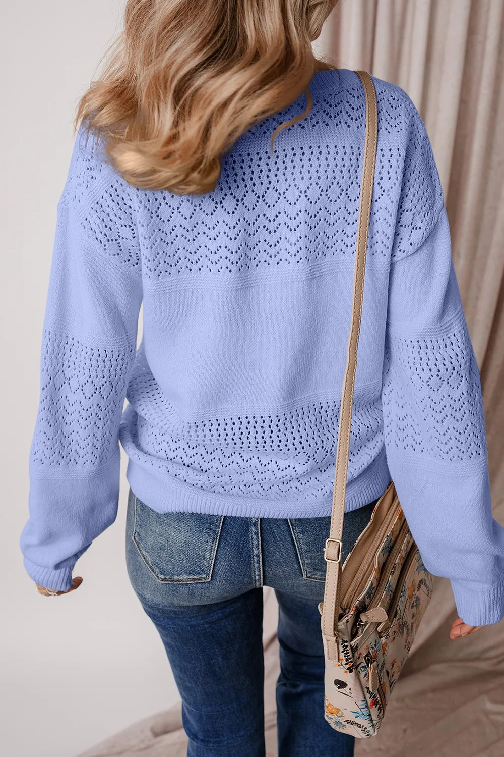 Openwork V-Neck Long Sleeve Sweater