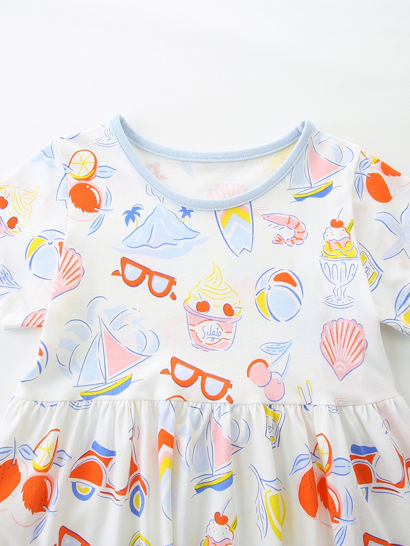 Children's Printed Round Neck Short Sleeve Dress
