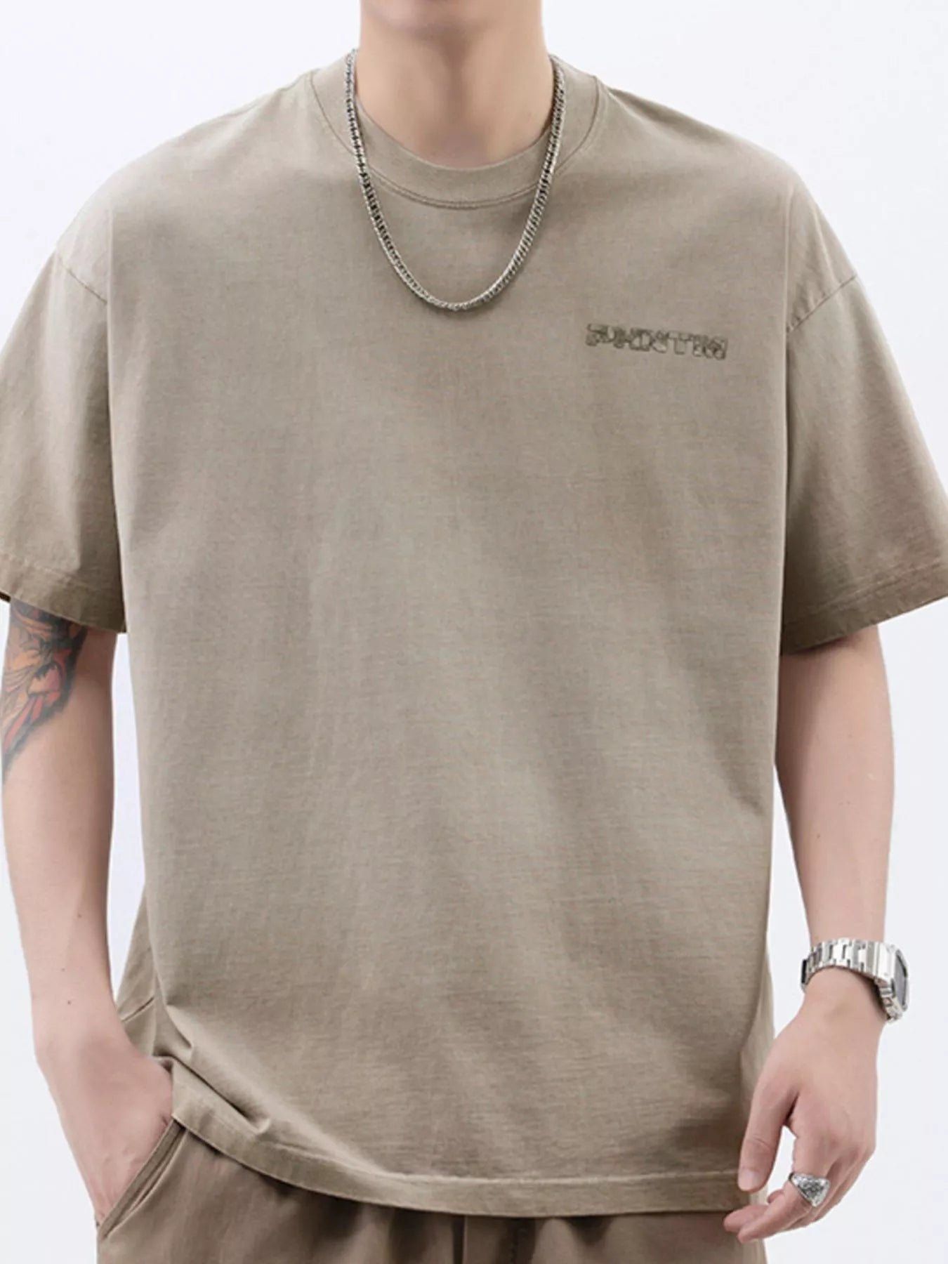 Men's Plus Size Letter Back Round Neck T-Shirt
