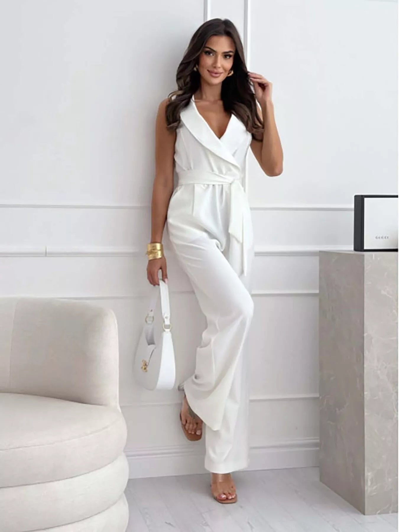 Surplice Sleeveless Wide-Leg Jumpsuit