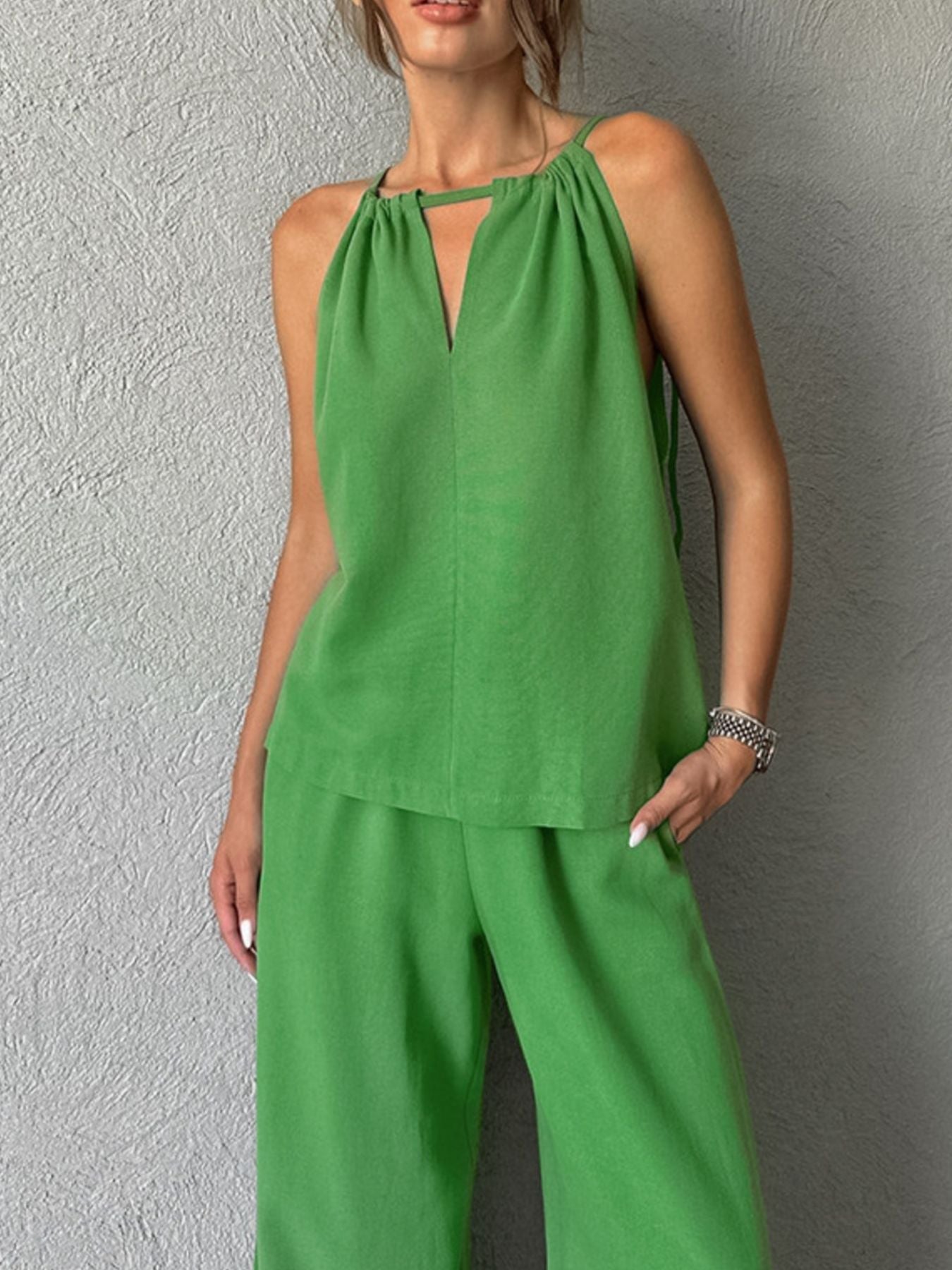 Cutout Tank and Wide Leg Pants Set