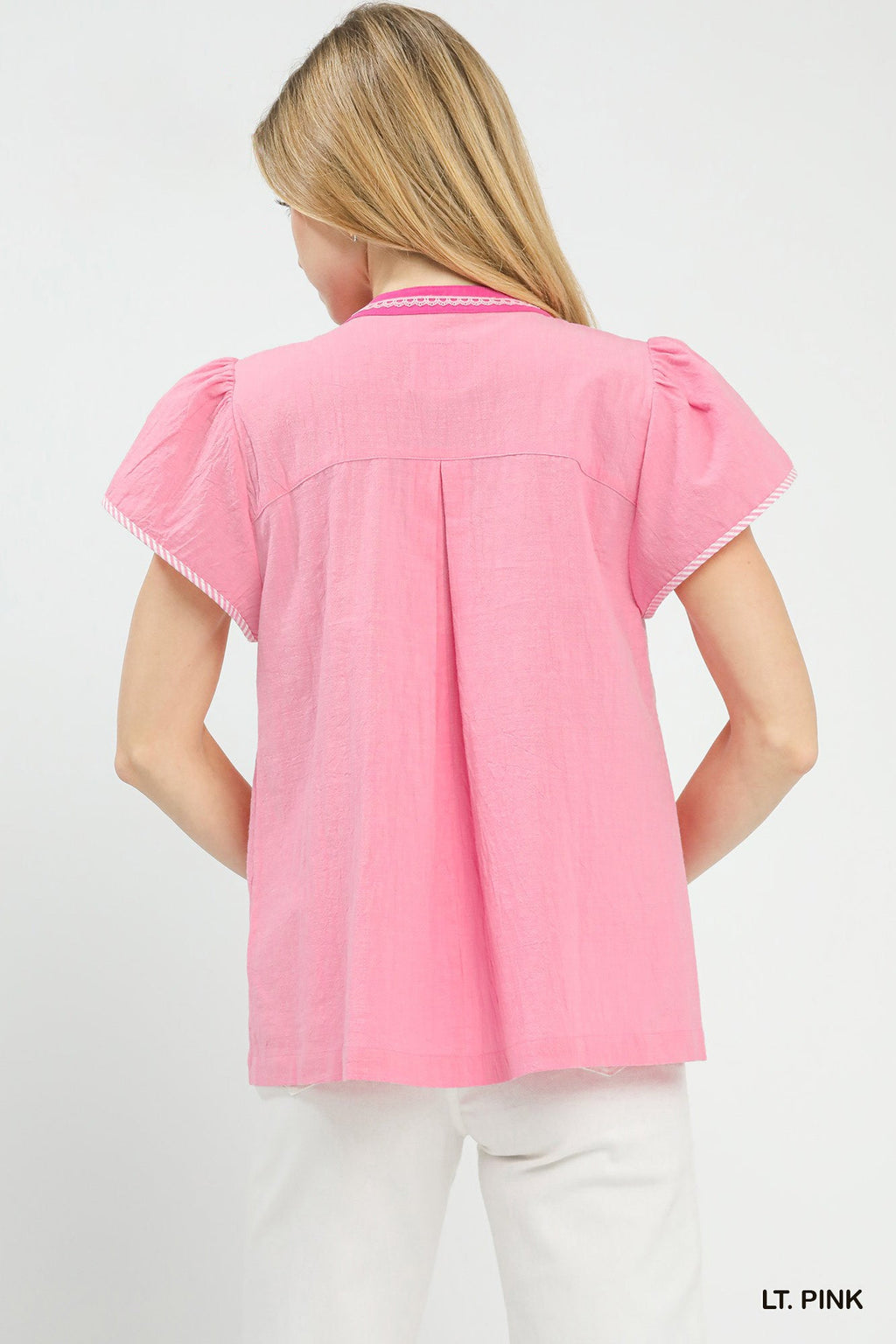 Umgee Abstract Applique Split Neck Top