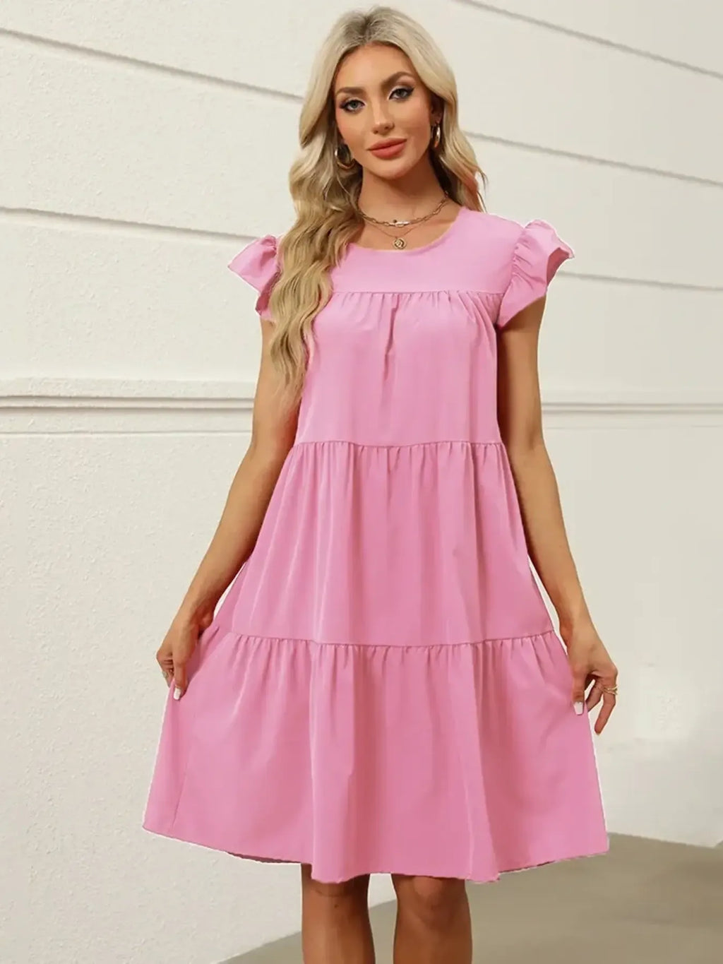Tiered Ruffle Sleeve Mini Dress