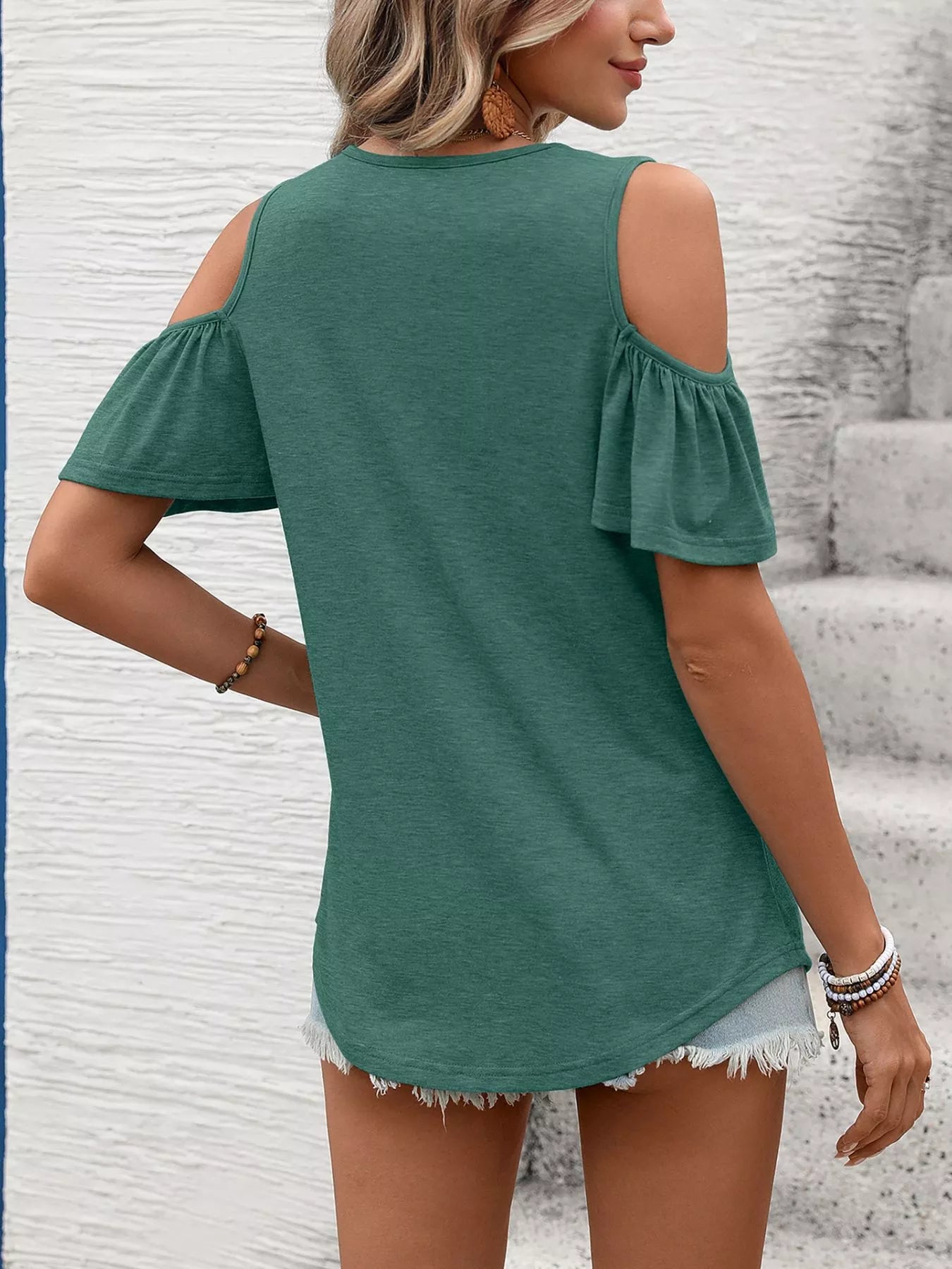Cold Shoulder V-Neck T-Shirt