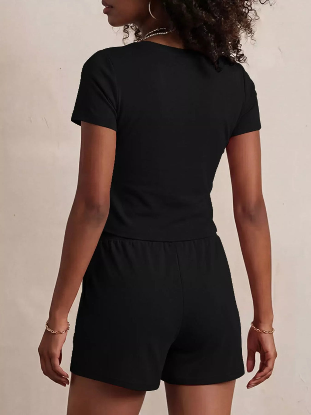 Solid Color Short Sleeve Tee and Shorts Set