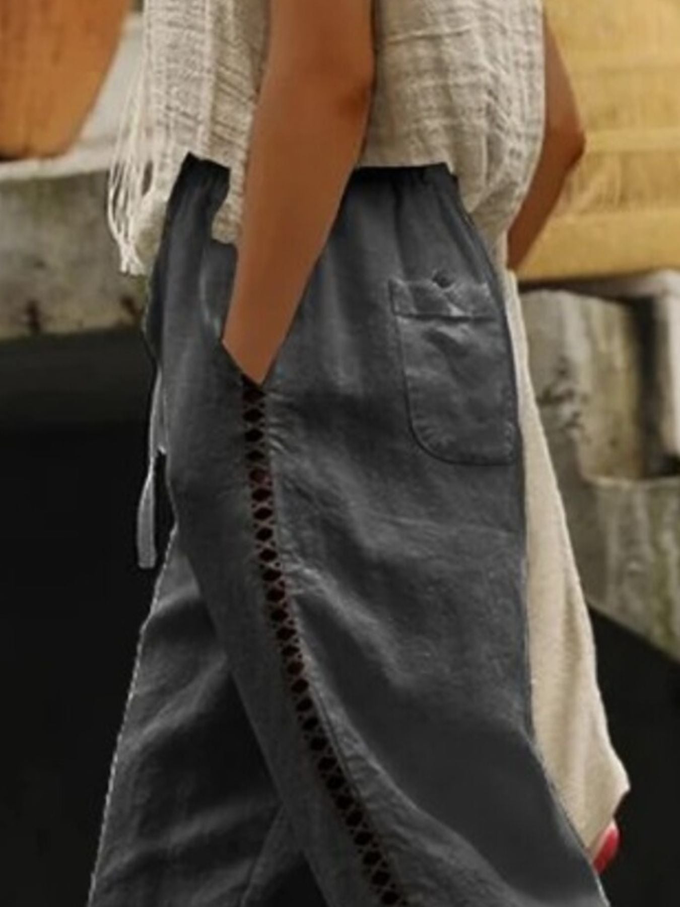 Hollow Out Trim Cropped Pants