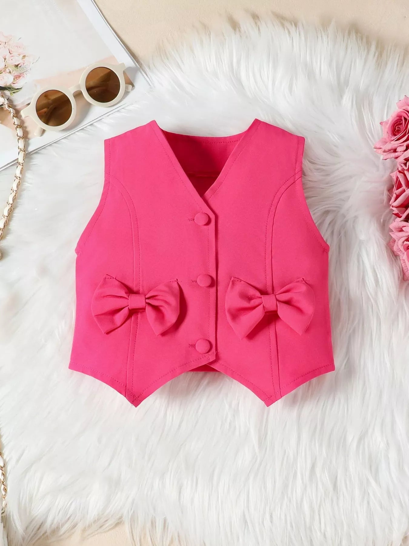Children's Bowknot Vest & Pleated Skirt Set