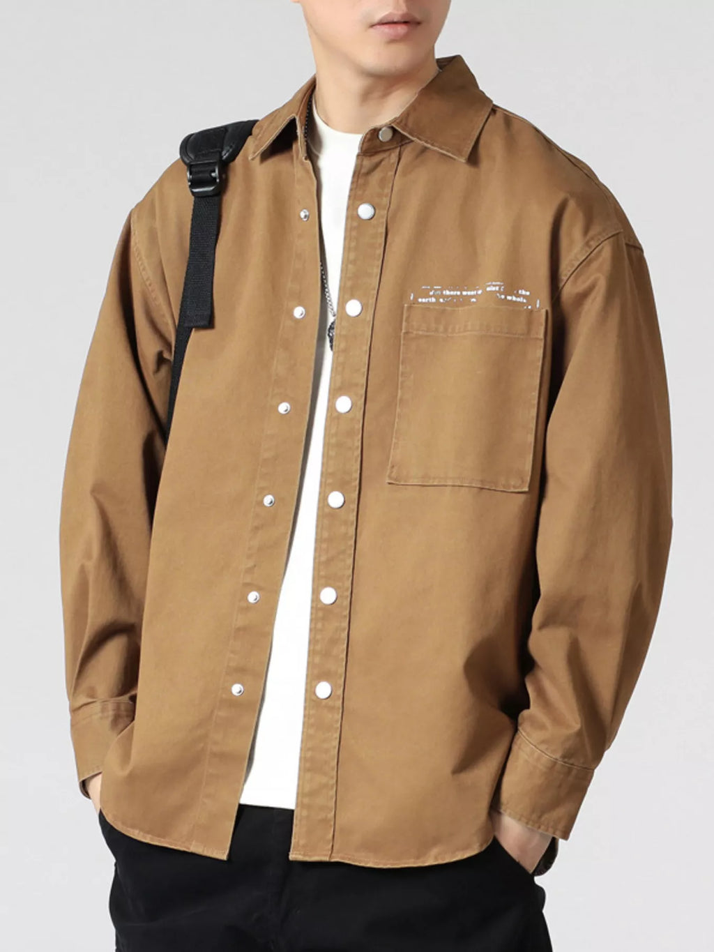 Men's Casual Solid Color Long Sleeve Snap-Down Shirt
