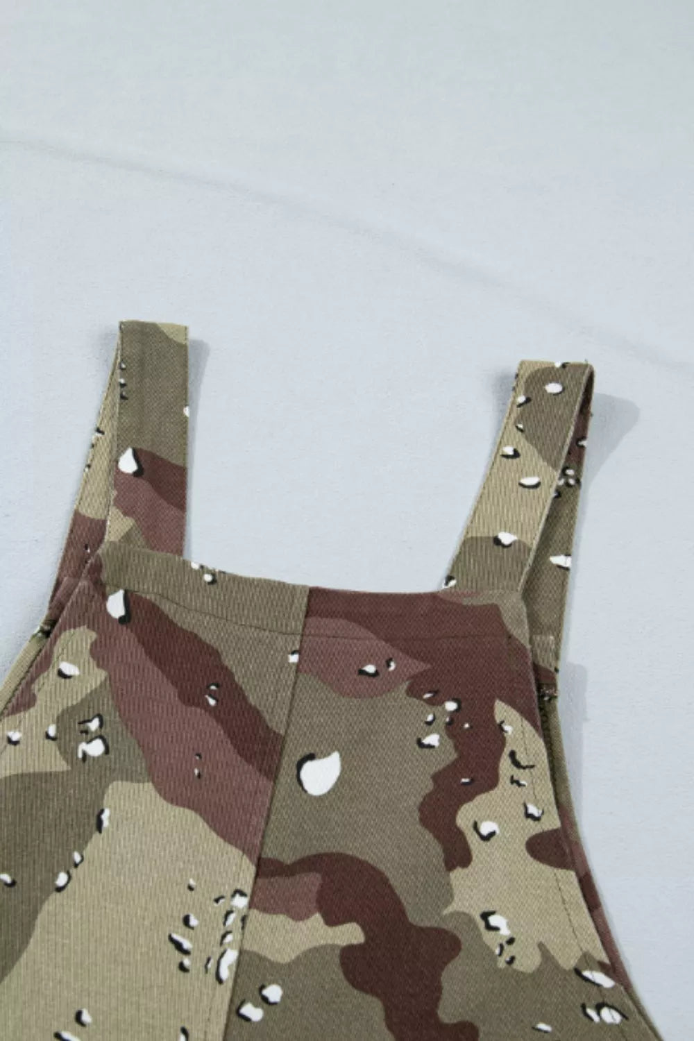 Camouflage Print Leopard Detail Loose Denim Overall Cropped Jumpsuit