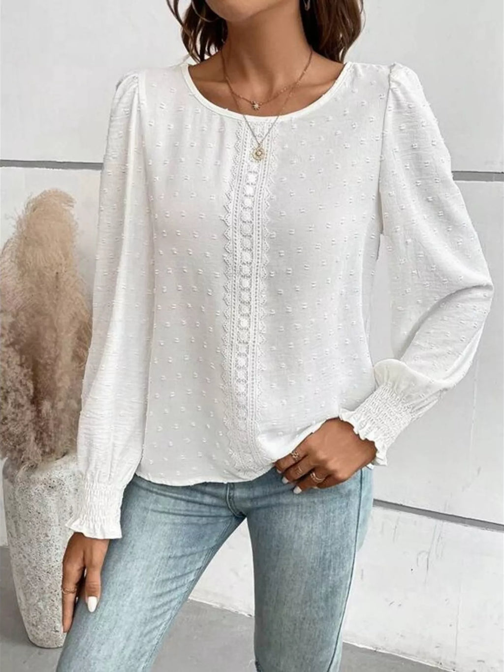 Swiss Dot Long Sleeve Blouse