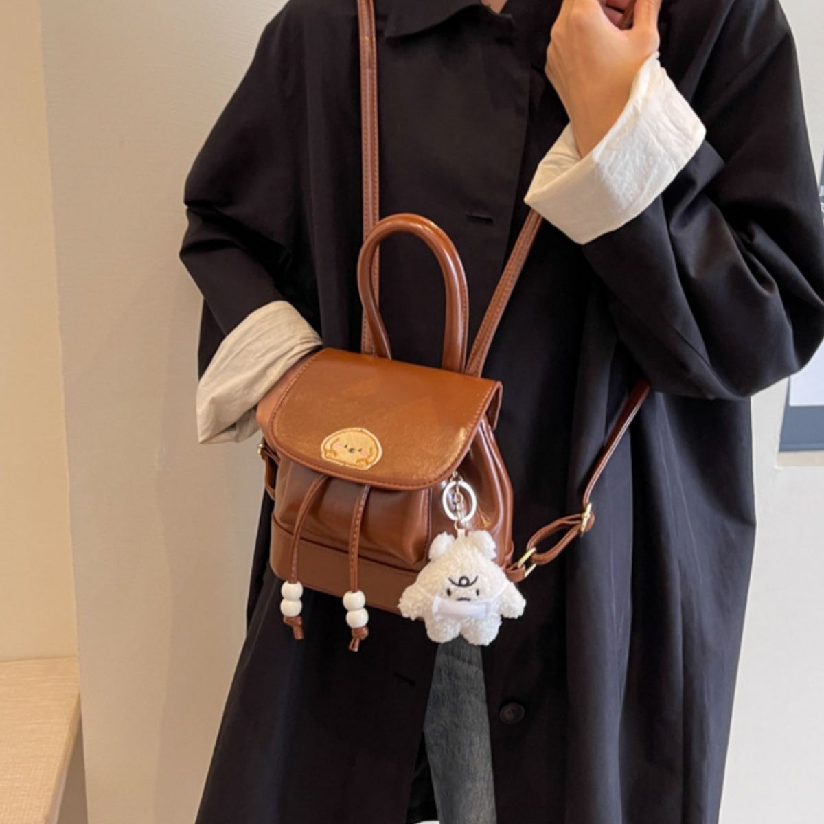 Puppy Patch Leather Backpack Bag