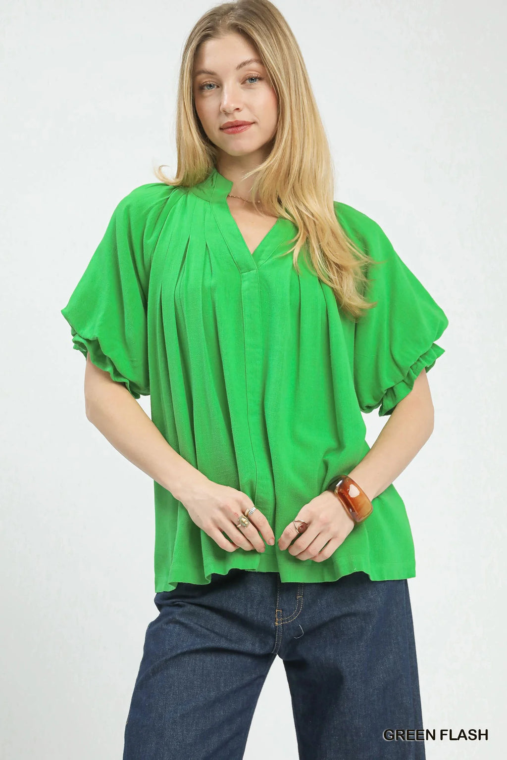 Umgee Linen V-Neck Flutter Sleeve Top