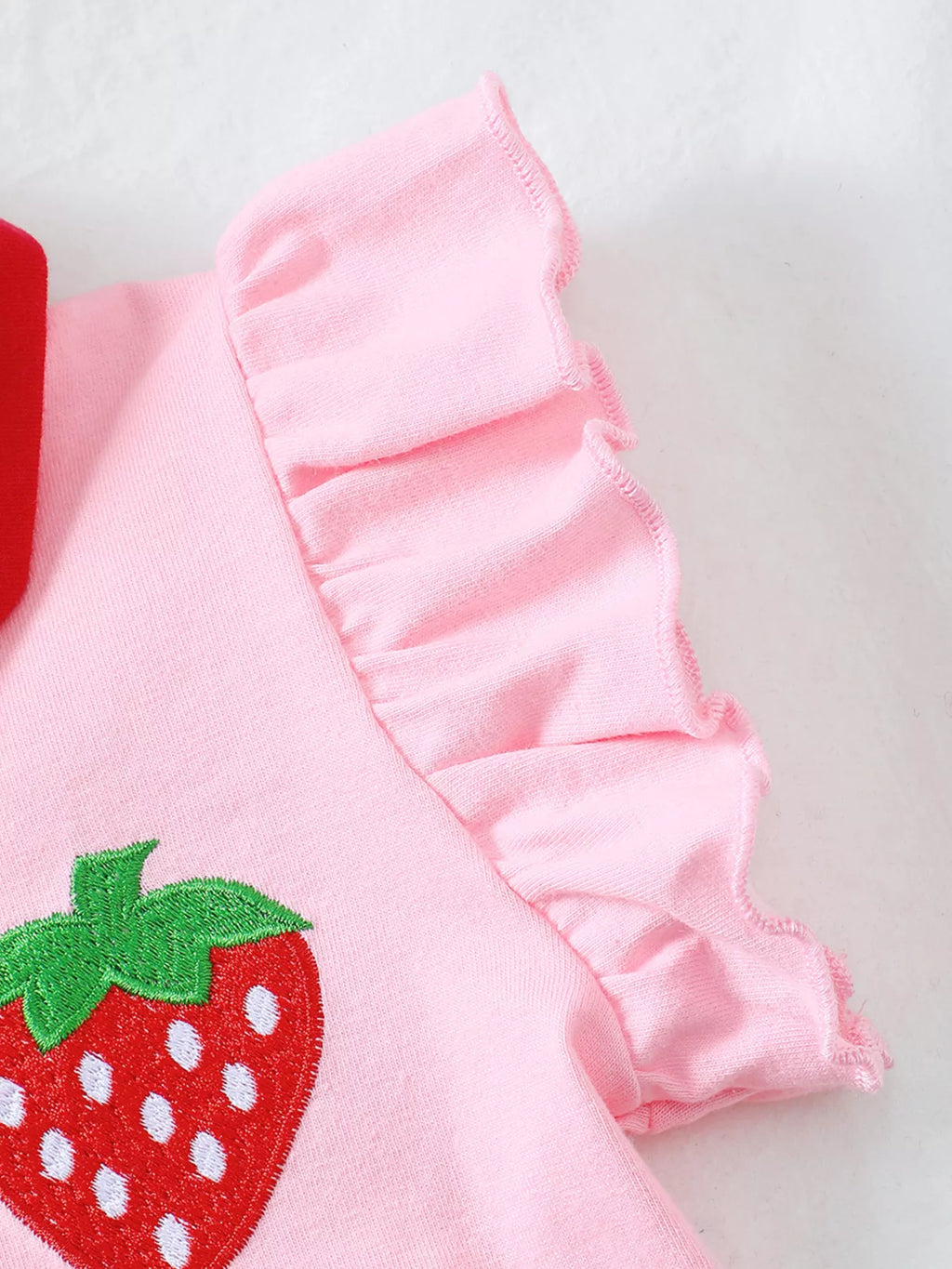 Children's Strawberry Embroidered Polo & Denim Skirt Set