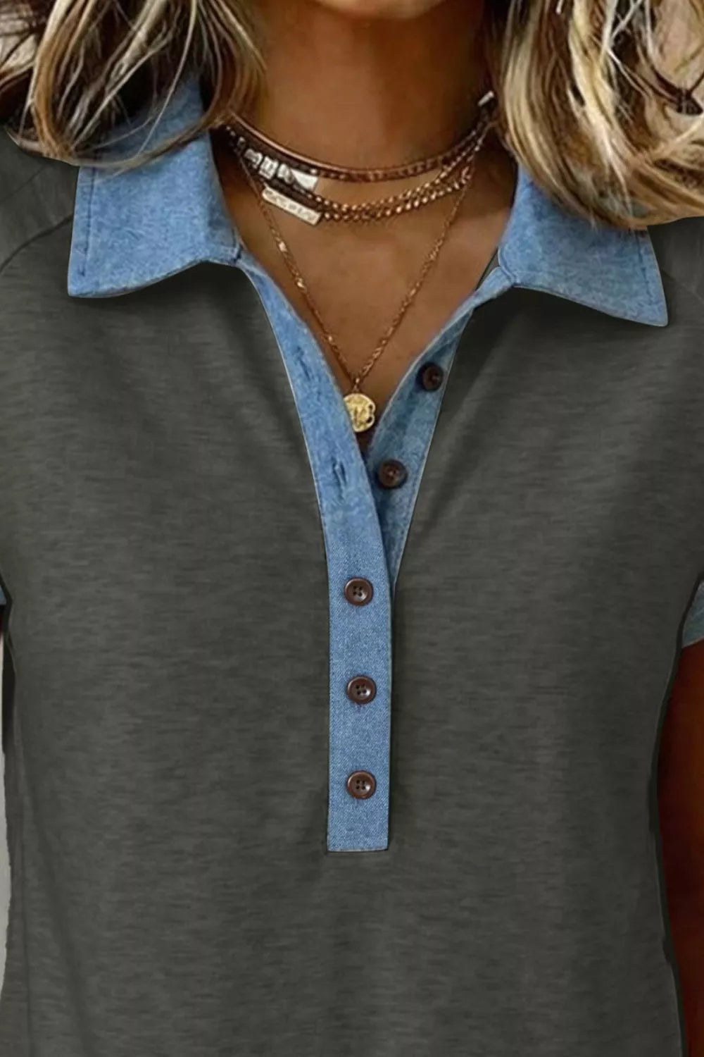 Color Block Polo Neck Patriotic Sequin Star Graphic Polo Tee