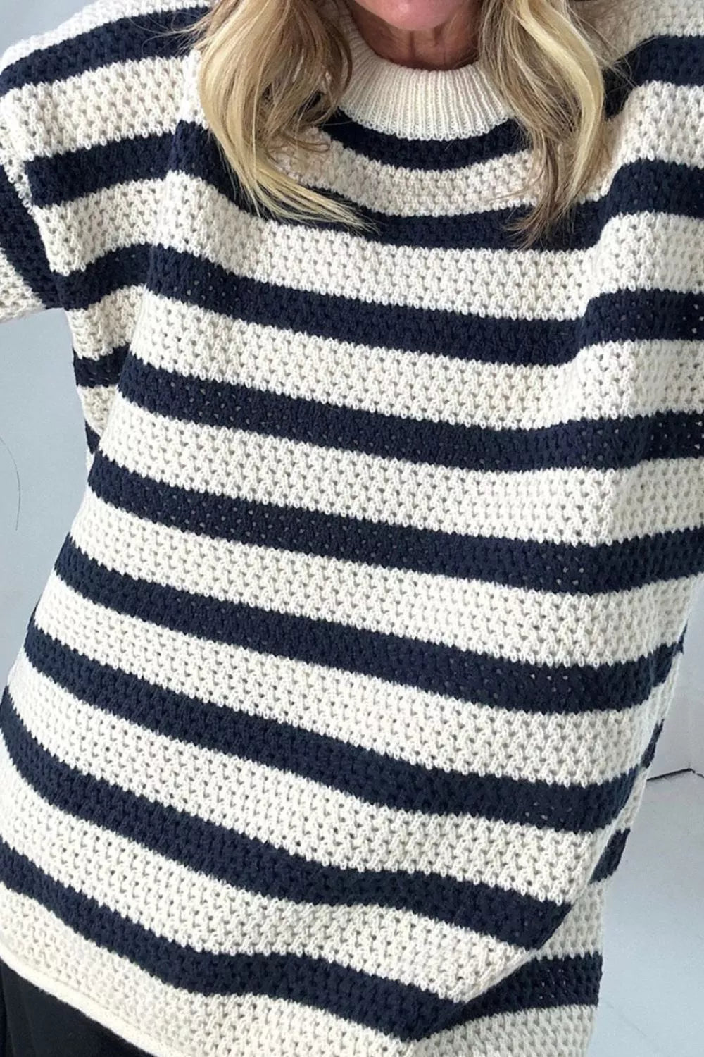 Striped Knit Dropped Shoulder Sweater