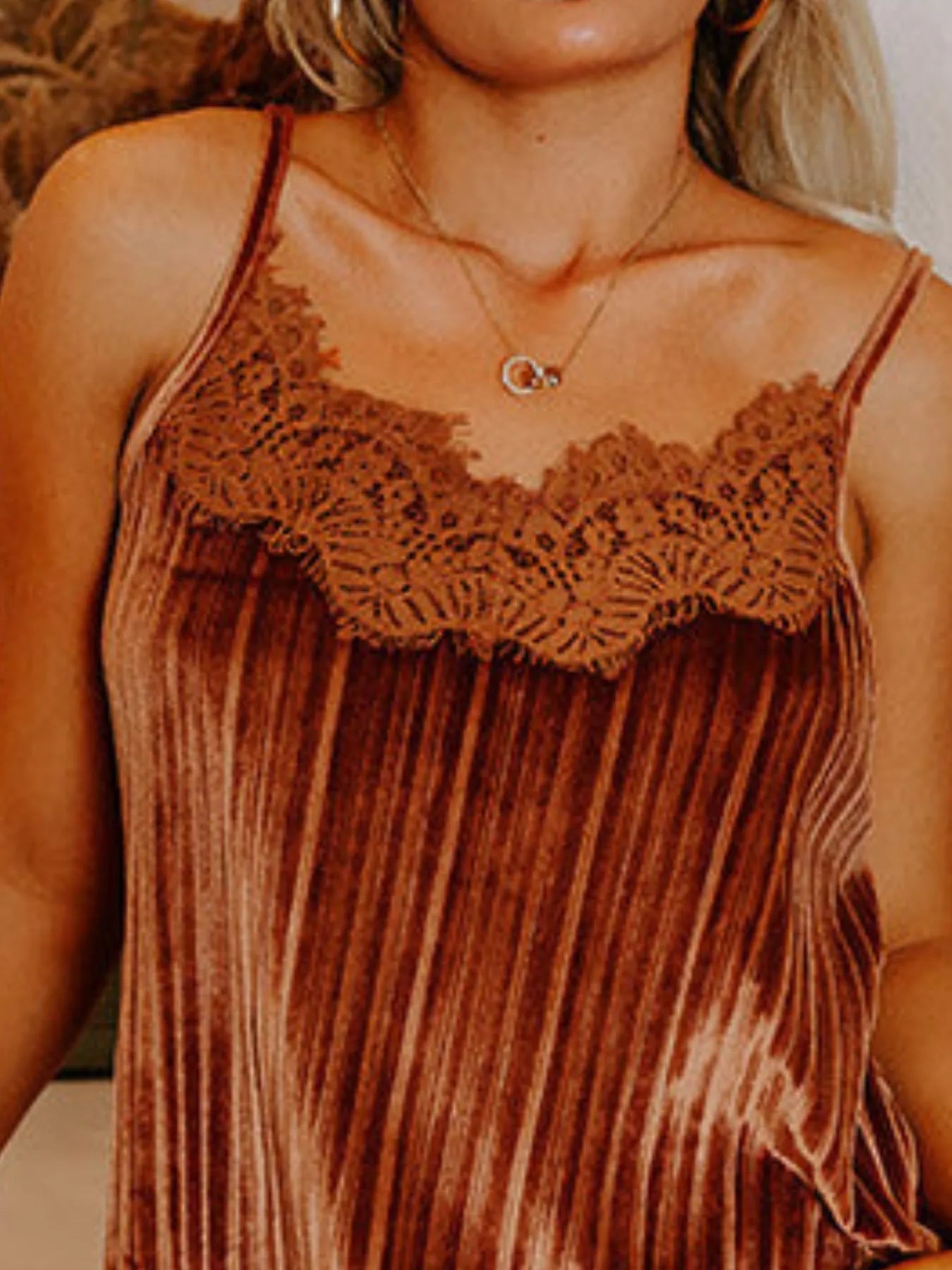 Lace Trim Pleated Cami