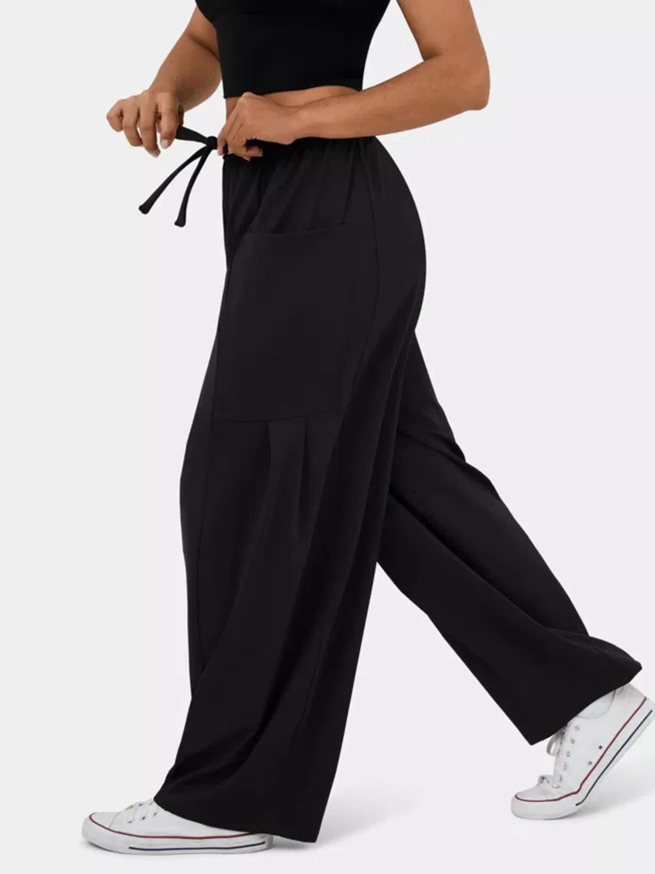 High-Waisted Drawstring Wide-Leg Pants