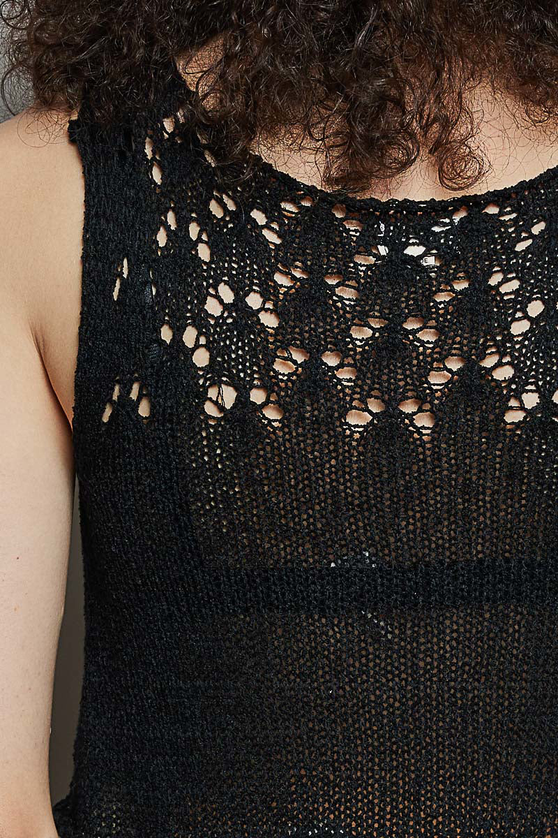 POL V-Neck Crochet Sweater Vest with Lace Trim