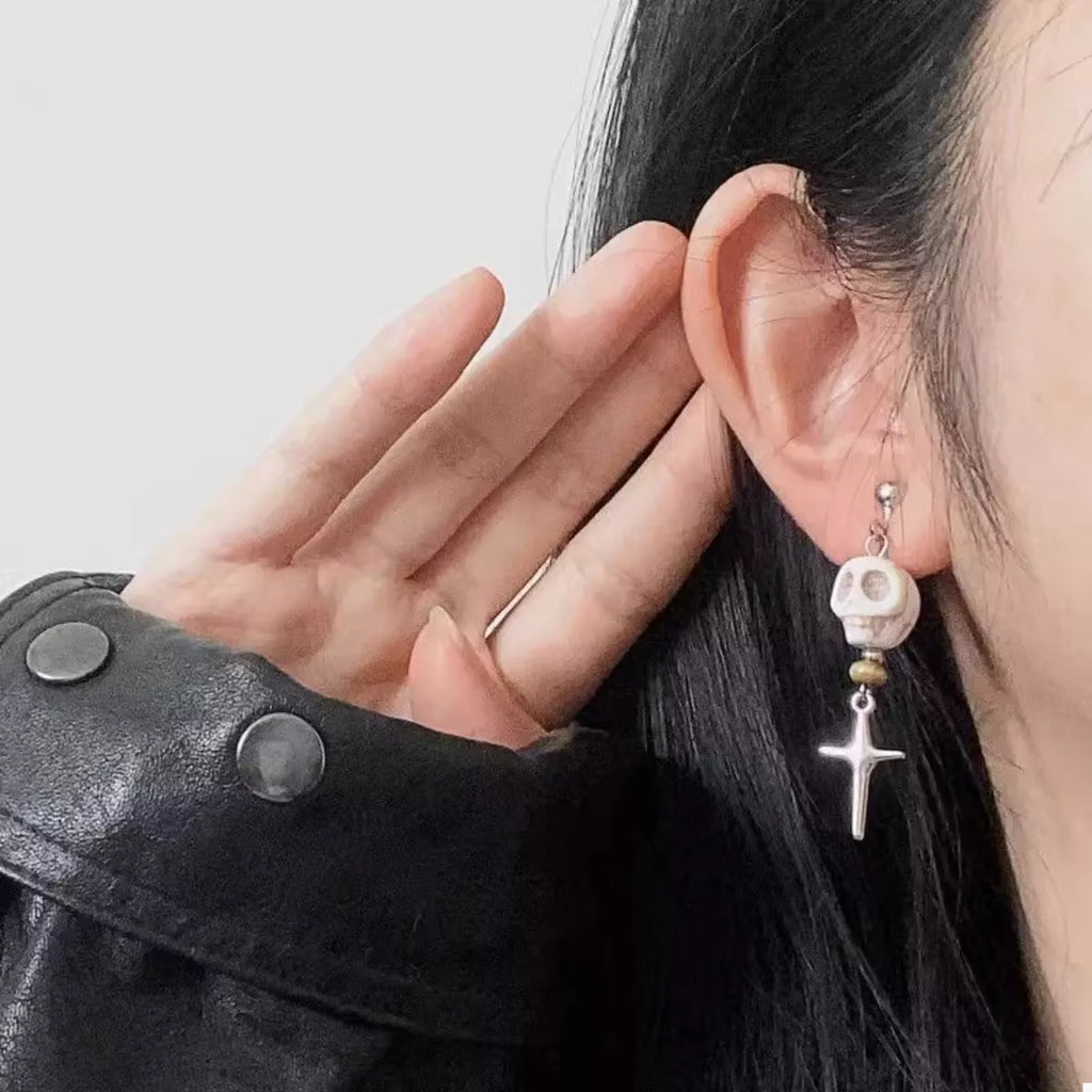 Skull Cross Drop Earrings