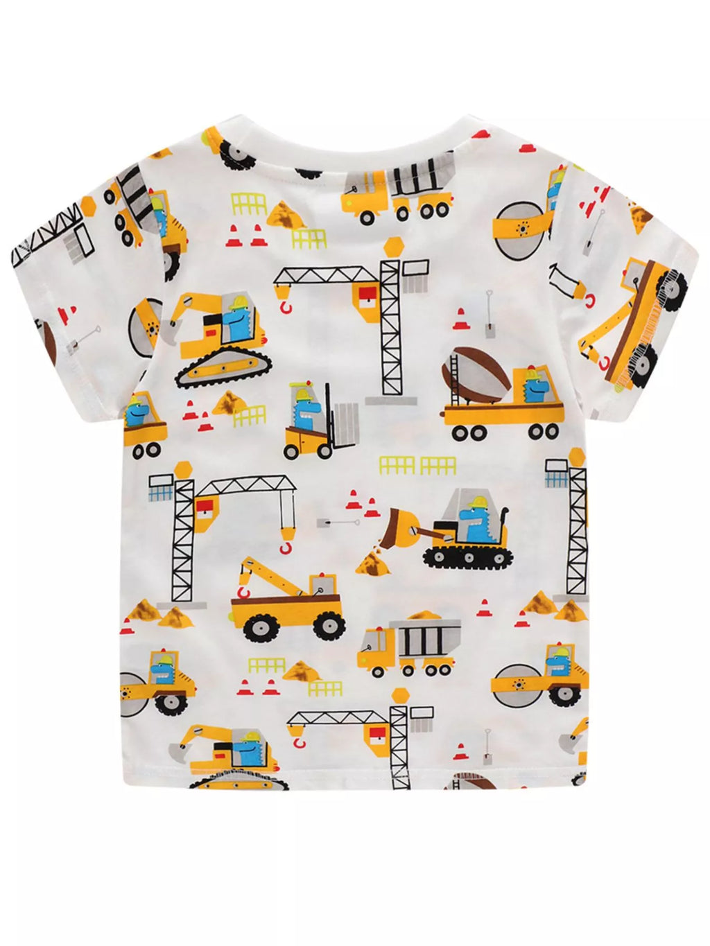 Children's Construction Vehicle Print Crew Neck Short Sleeve T-Shirt