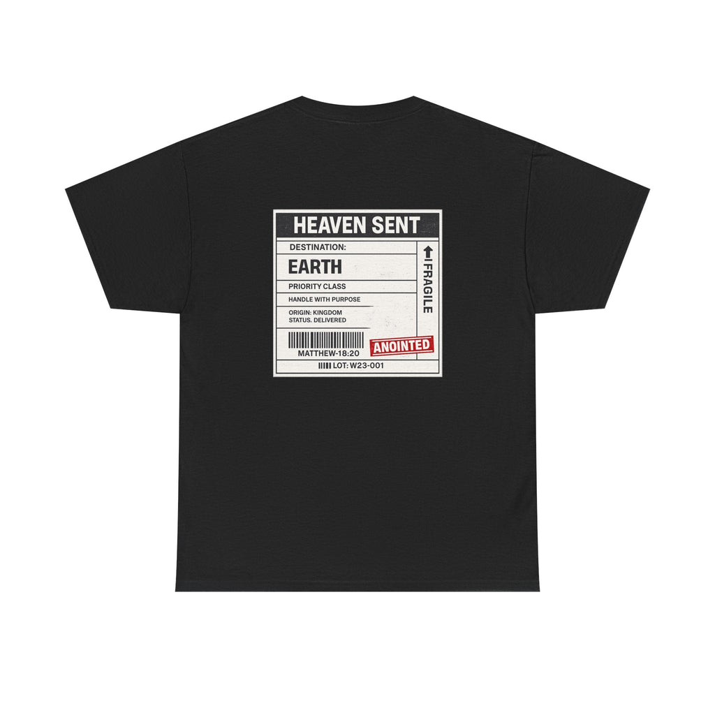 Delivered. Heaven Sent Christian T-Shirt — Faith-Based Graphic Tee with Back Label Design