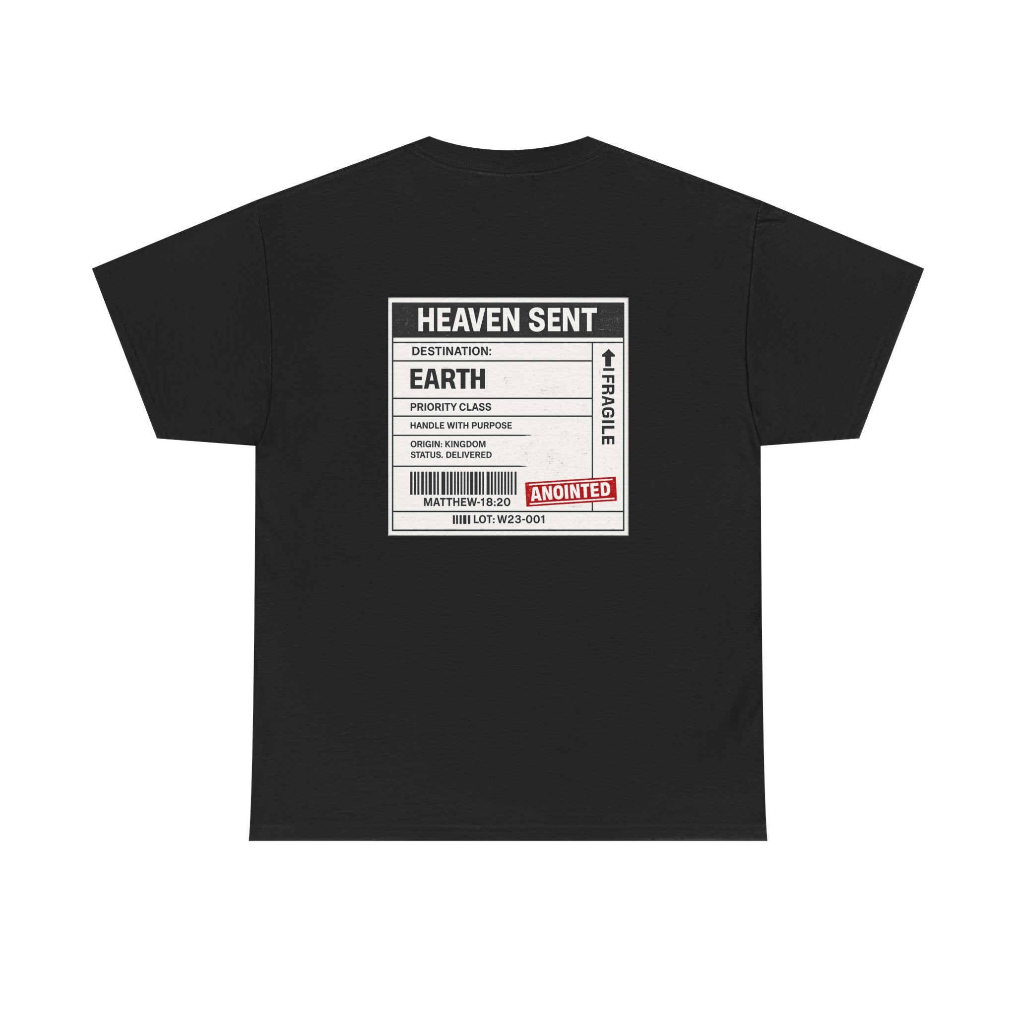 Delivered. Heaven Sent Christian T-Shirt — Faith-Based Graphic Tee with Back Label Design