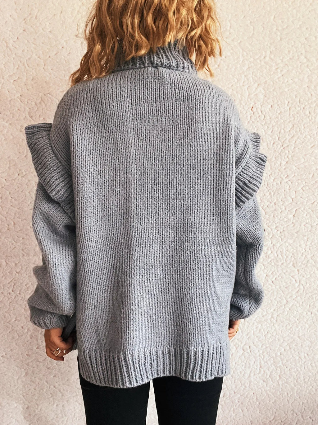 Ruffled Turtleneck Long Sleeve Sweater