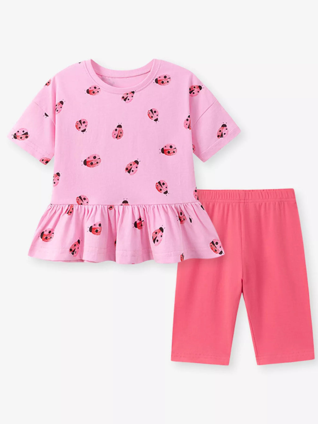 Children's Ladybug Print Ruffle Hem Top & Capri Leggings Set