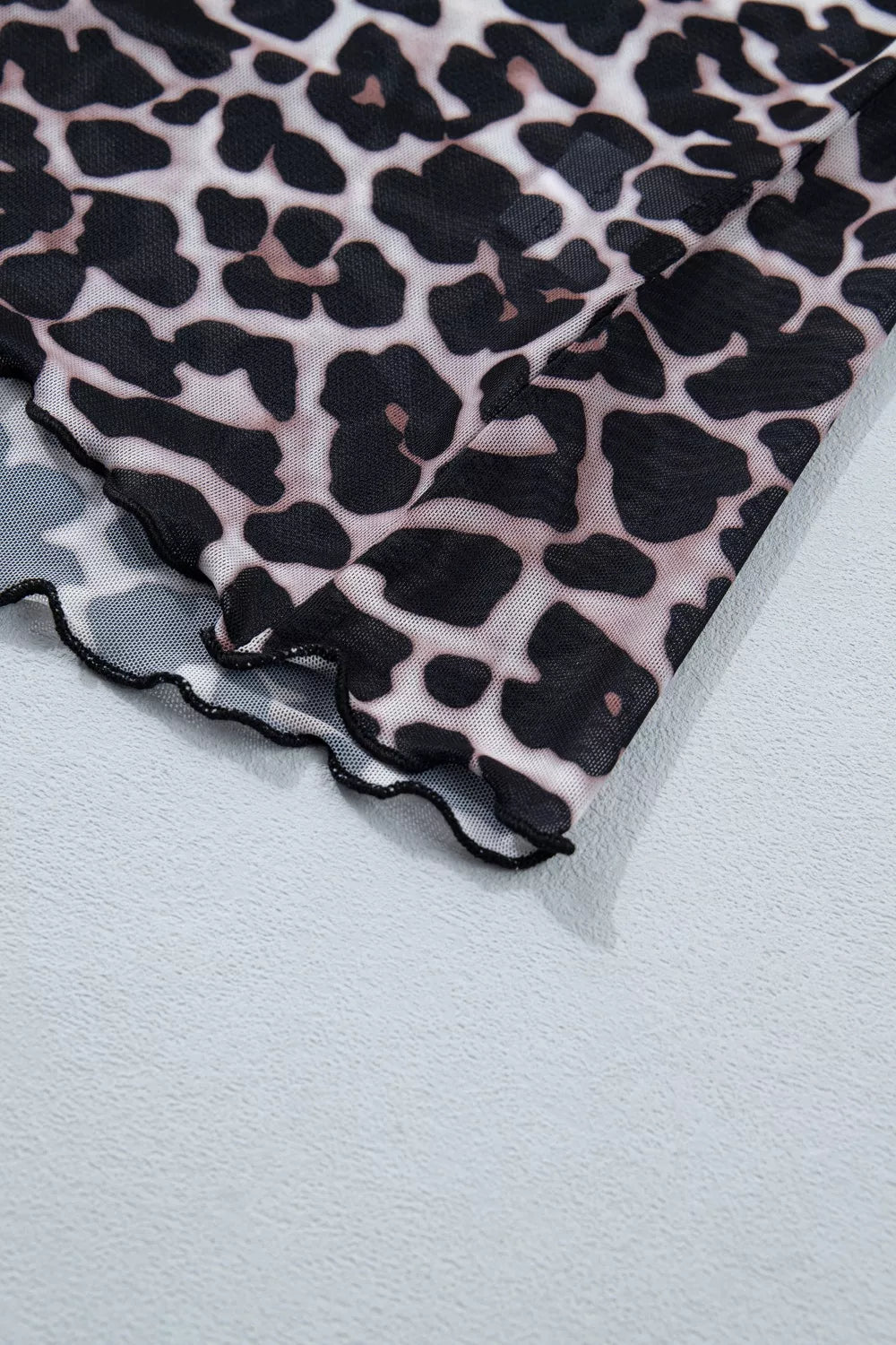 Leopard Print Sheer Mesh Short Sleeve Top