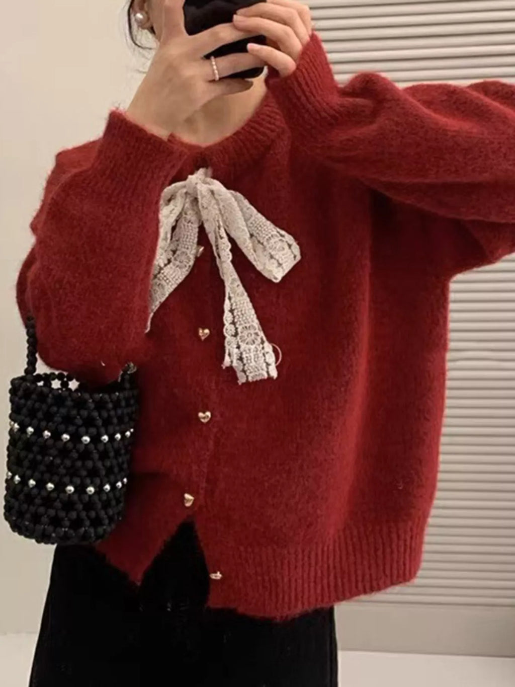 Lace Bowknot Knit Cardigan