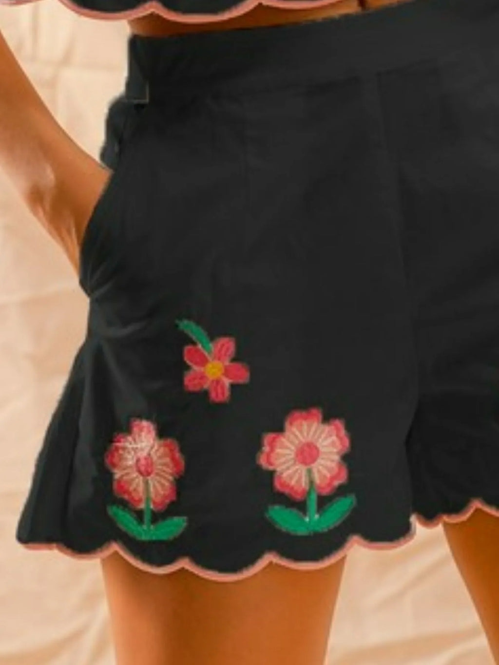 SO ME Flower Embroidered Tank Top and Shorts Set