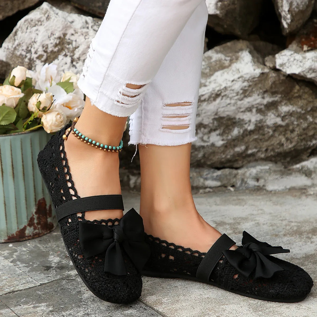 Bow Round Toe Flat Slip-Ons