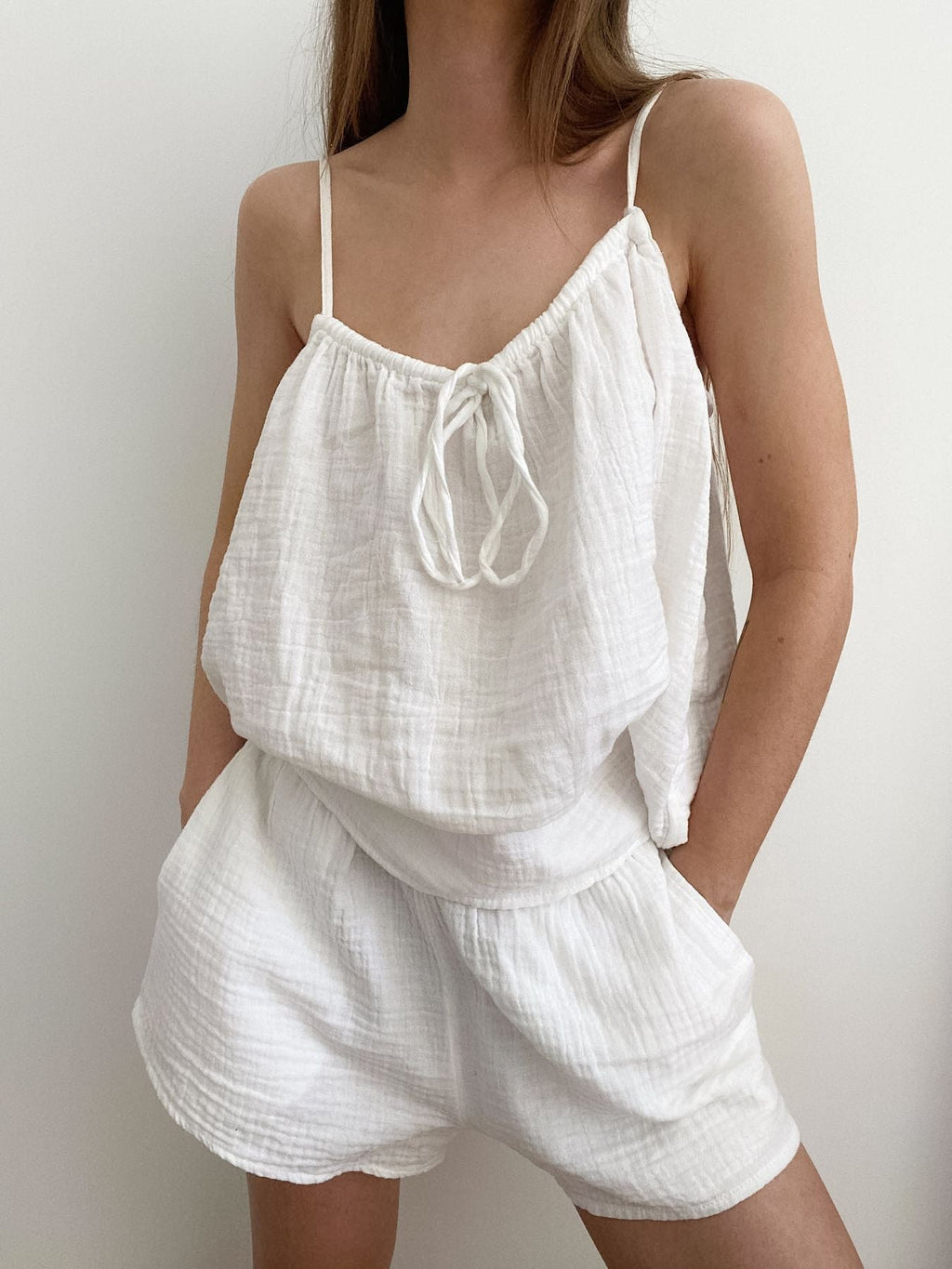 Tie Front Relaxed Fit Cami and Shorts Set